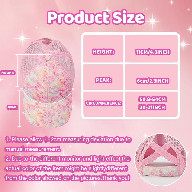 BROMZ Girls Glitter Baseball Cap Kids Ponytail Hat Adjustable Summer Mesh Trucker Hats for 4-12 Years - Image 5